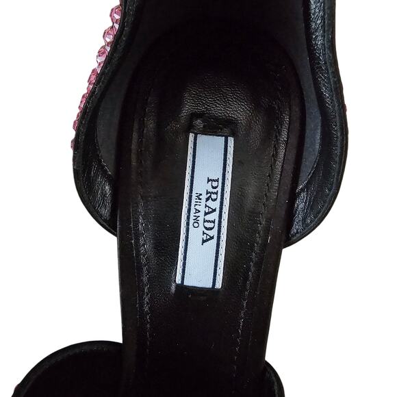Prada Crystal Embellished Pink Ankle Strap Heel Sandal Size 39.5 US 9.5 Open Toe - Picture 6 of 9